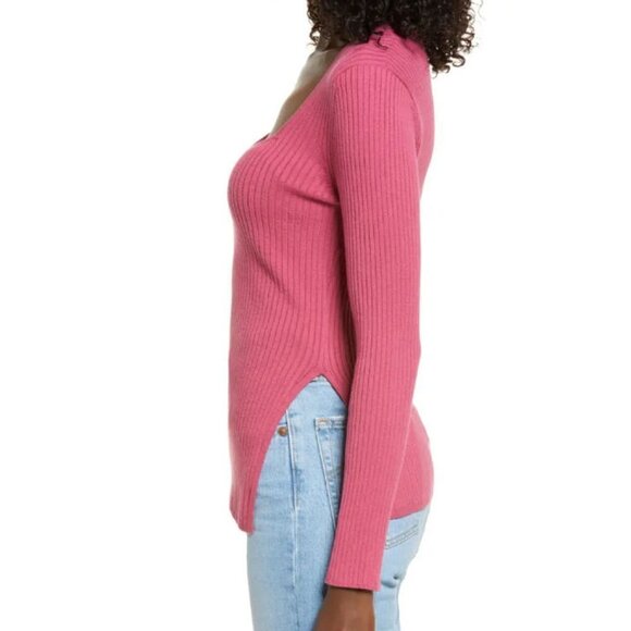 OPEN EDIT Rib Scoop Neck Dusty Pink Sweater Size: M NWT - Picture 3 of 4